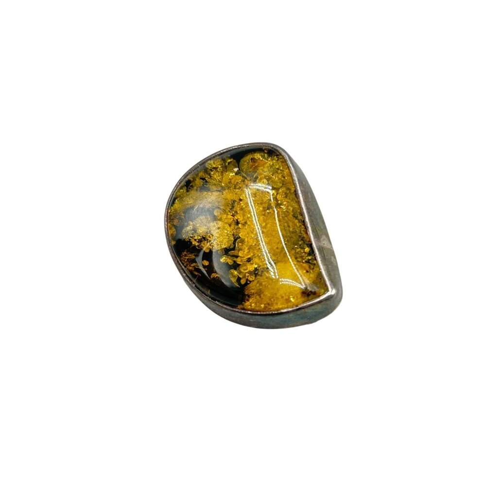 Vintage Sterling Silver And Amber Pin Brooch Drop Shaped Handcrafted Jewelry